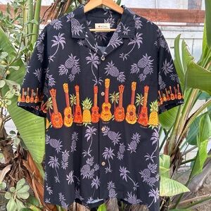 Vintage 90s Royal Hawaiian Creations Ukelele Hawaiian Shirt Sz XL All Over Print